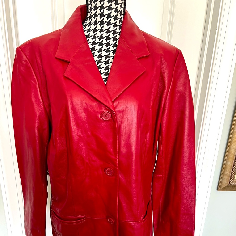 Red, Lamb Skin, 3/4 Length blazer